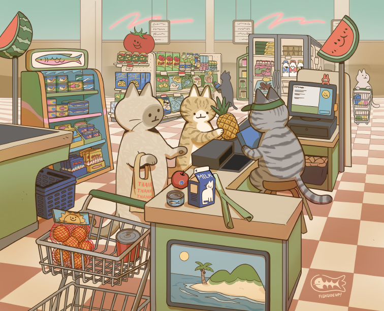 Retro Grocery Cats Print