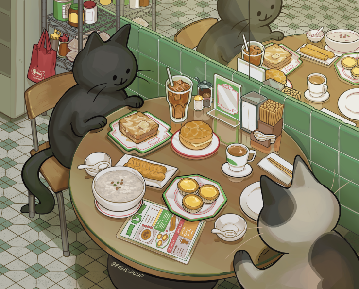 HK Cafe Cats Print