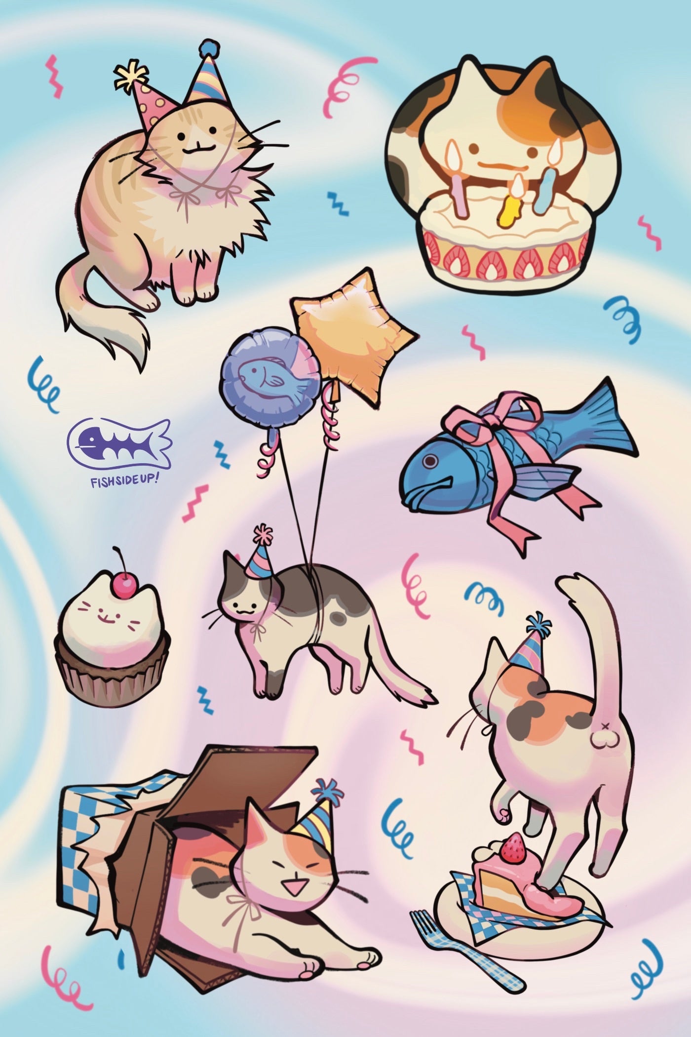 Birthday Cats Sticker Sheet
