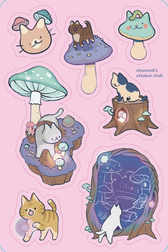 Mushroom Forest Cat Stickers