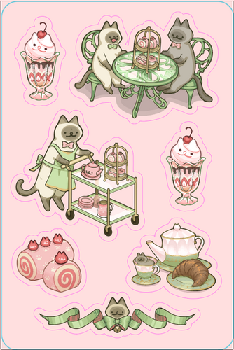 Afternoon Tea Cat Stickers