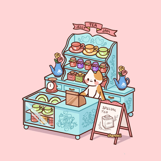 Jellies and Jam Tea Cat Print