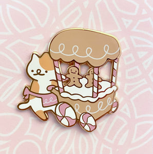 Gingerbread Cart Cat Enamel Pin
